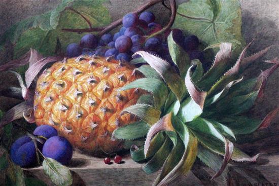 Charles Henry Slater (1820-1888) Still life of a pineapple, plums and grapes, 11 x 16.5in.